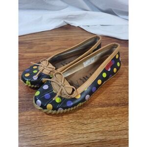 Chooka Rain Ballet Flats Polka Dot "Classic Dot Skimmer" Waterproof Sz 7 Women's